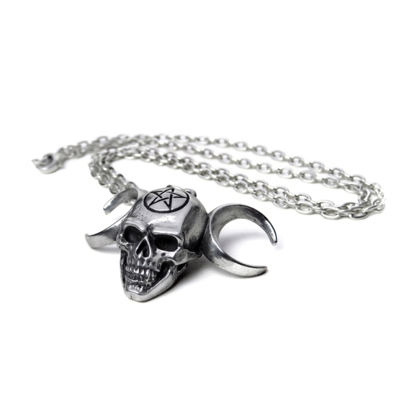 🆕️🆑 2 LEFT - Alchemy Gothic Triunity Skull Pendant /Triple Moon Goddess Silver - Picture 2 of 6